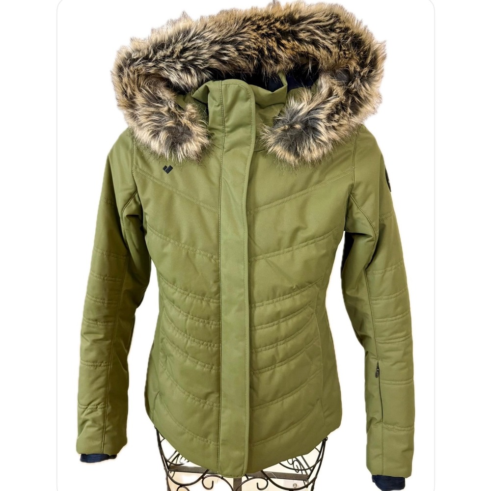 Obermeyer Tuscany II Olive Ski Jacket Sz 4 Faux Fur Hood HydroBlock Waterproof